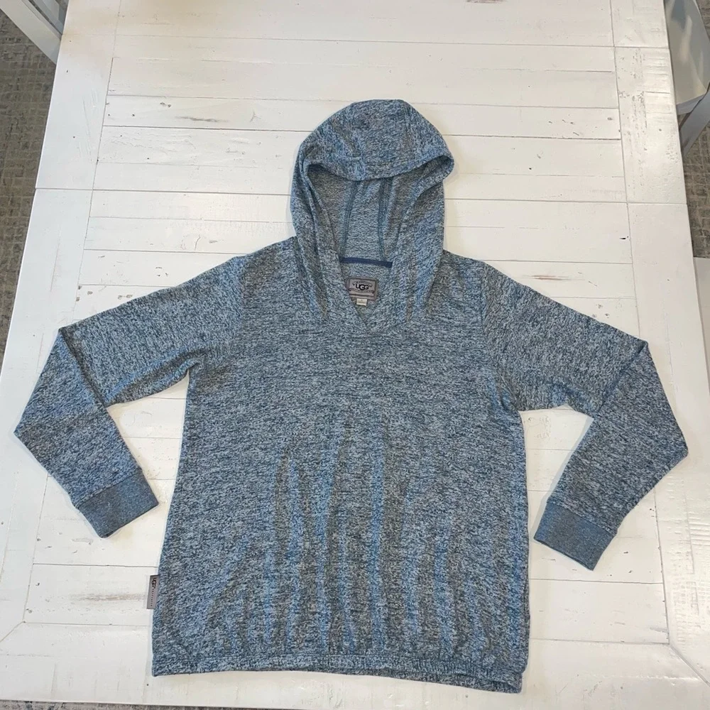 UGG Blue Heathered V-Neck Hoodie Sweatshirt